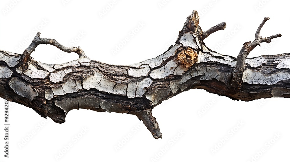Poster branch tree dry cracked dark bark isolated on white background clipping path : Generative AI