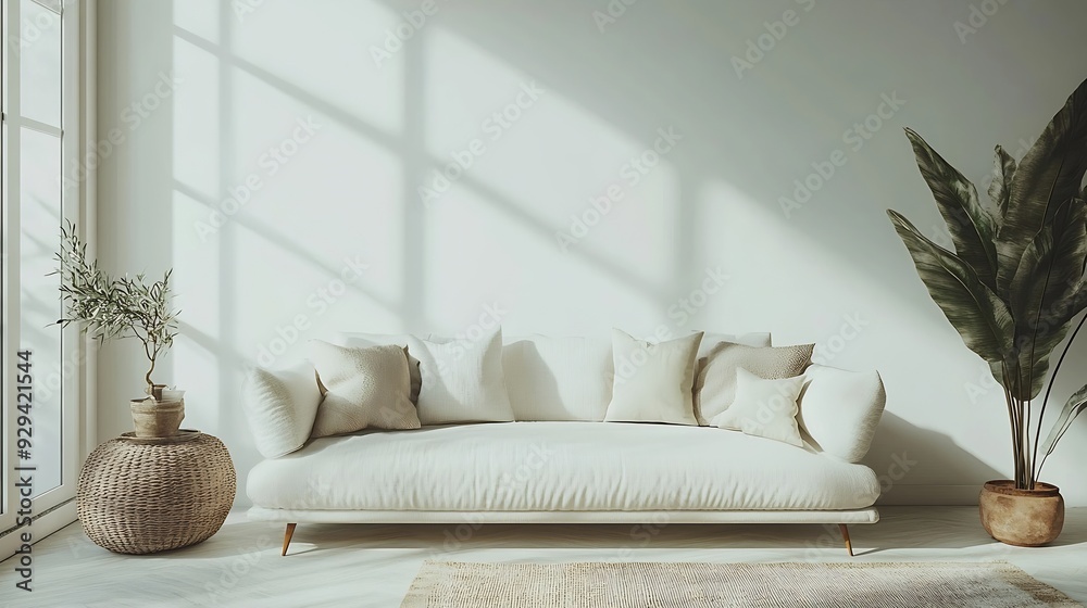 Poster mockup white wall in loft style house with sofa and accessories in the room3d rendering : generative