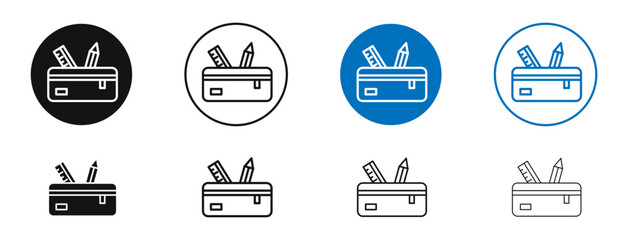 Pencil case vector icon in black and blue colors