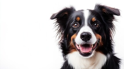 Fototapeta premium Cheerful border collie dog sitting and looking attentively isolated on white : Generative AI