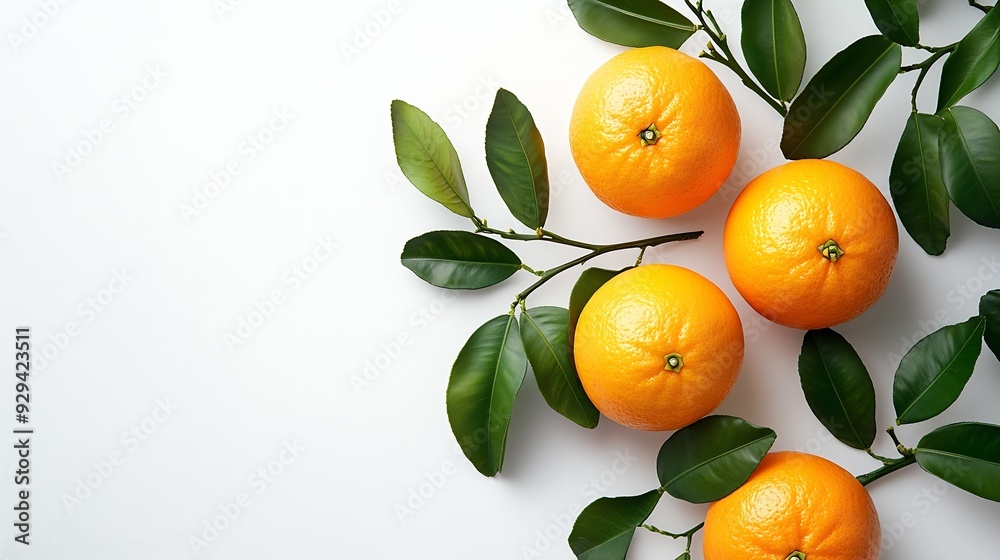 Aufkleber Fresh orange fruits with branch and leaves isolate on white background Clipping path : Generative AI
