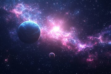 Obraz premium Space cosmic illustration with planets scene created with Generative AI