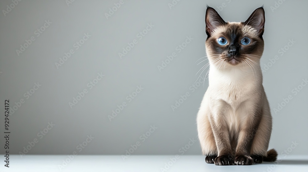 Aufkleber beautiful siamese cat posing in studio on white background : generative ai