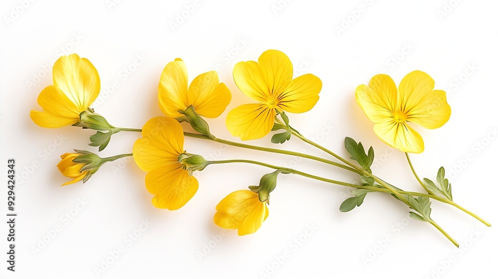 Poster rapeseed flowers isolated on white background top view flat lay : generative ai