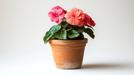 Fototapeta premium Begonia flower in terracotta pot isolated on white : Generative AI