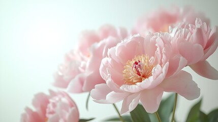 Soft pink peonies on a white isolated background : Generative AI