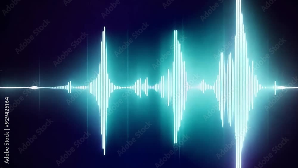 Poster A dynamic waveform representation illustrating sound frequencies with bright blue accents against a dark background.