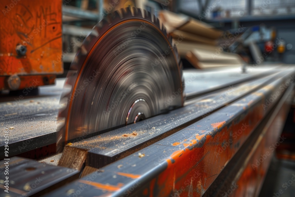 Aufkleber a circular blade of a circular saw on a table, ready for use