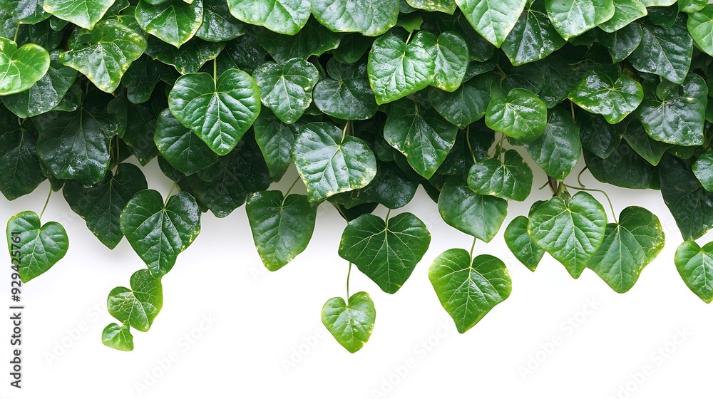 Poster green leaves javanese treebine or grape ivy cissus spp jungle vine hanging ivy plant bush isolated o