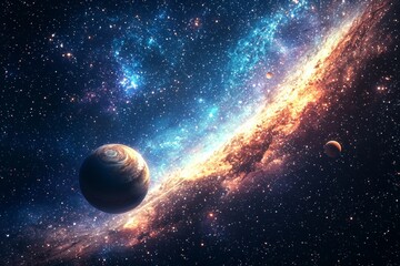Space cosmic illustration with planets scene created with Generative AI