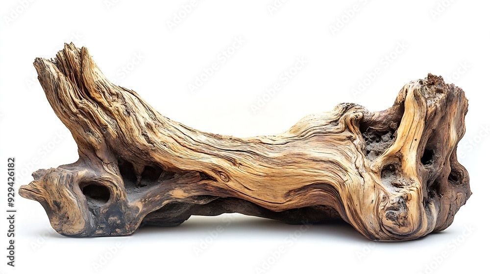 Aufkleber driftwood tree root for decorating isolated on white background with clipping path : generative ai