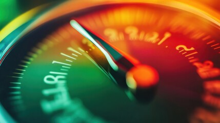 Dynamic Close-Up Of A Colorful Automotive Speedometer With Needle Moving Across The Speed Range.