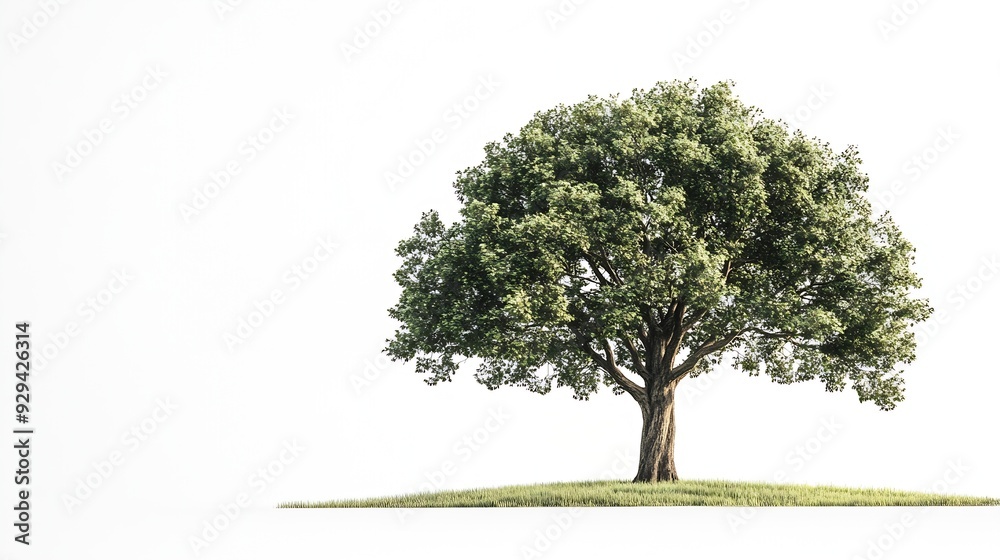 Poster An oak tree grows in spring  on isolated white background : Generative AI