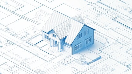 A House Blueprint With Detailed Architectural Plans On A Light Blue Background, Showcasing Design And Precision.