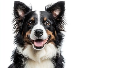 Fototapeta premium Cheerful border collie dog sitting and looking attentively isolated on white : Generative AI