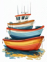 Three Colorful Boats Stacked Together