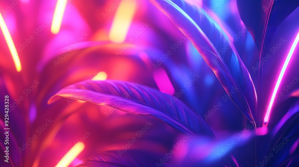 Aufkleber 3d rendering glowing lines neon lights abstract psychedelic background ultraviolet vibrant colors hi