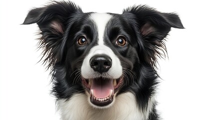 Border collie dog smile portrait on a white background isolate : Generative AI