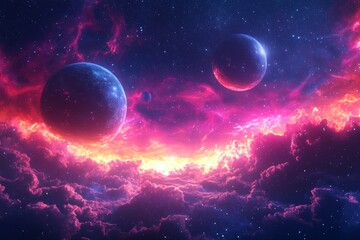Obraz premium Space cosmic illustration with planets scene created with Generative AI