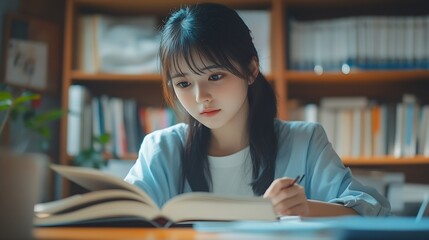 Japanese girl studying in her room : Generative AI