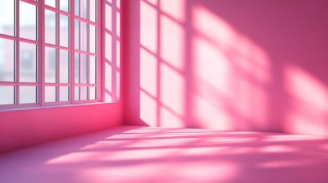 Abstract pink studio background for product presentation Empty gray room with shadows of window Display product with blurred backdrop : Generative AI