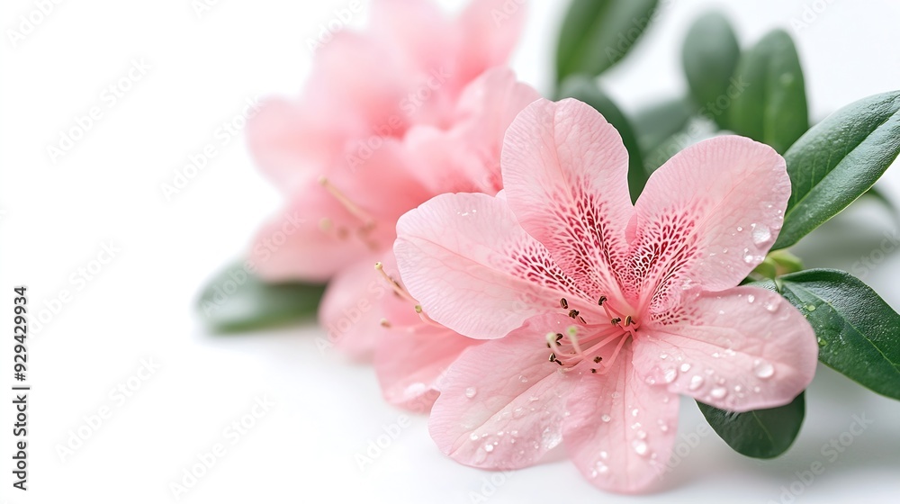 Poster azaleas flowers with leaves pink flowers isolated on white background with clipping path : generativ