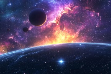 Obraz premium Space cosmic illustration with planets scene created with Generative AI