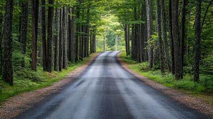 Naklejka premium Wooded private road lined with trees : Generative AI