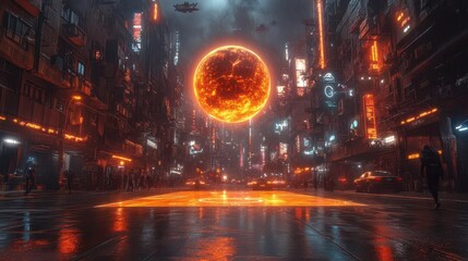 Fototapeta premium futuristic basketball court with energy fields antigravity zones and holographic spectators set in a neonlit megacity skyline with flying vehicles zipping past