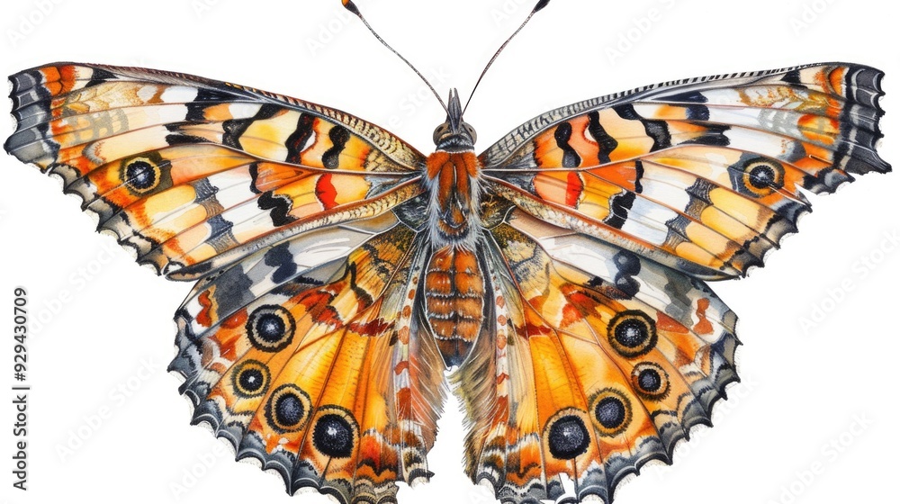 Poster A single butterfly sitting on a clean and pure white surface, ideal for use in designs where simplicity is key