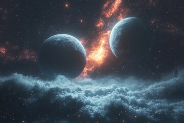 Space cosmic illustration with planets scene created with Generative AI
