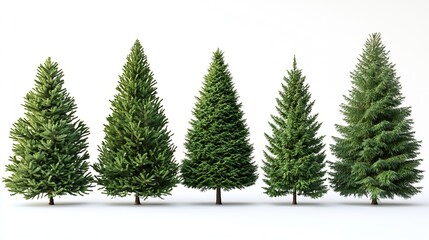 Fototapeta premium Conifer Trees collection of green Christmas trees on a white background isolated : Generative AI