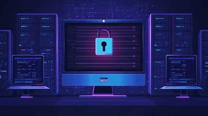 Fototapeta premium Cyber Security Firewall Protection Prevention Tools A digital firewall represented as a glowing holographic shield