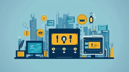 Obraz premium Cyber Security Firewall Protection Prevention Tools A digital firewall represented as a glowing holographic shield