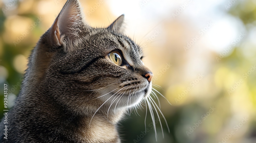Poster sitting sweety cat looking aside portrait on transparent background : generative ai