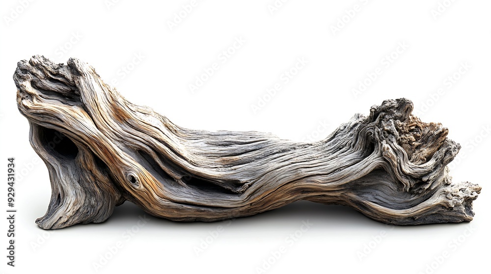 Poster Driftwood tree root for decorating isolated on white background with clipping path : Generative AI