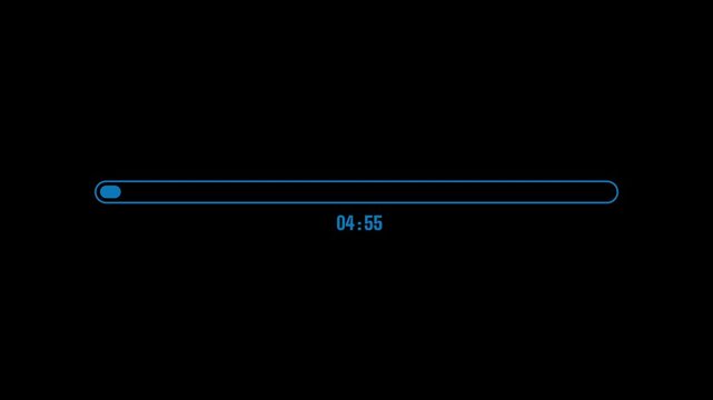 5-Minute Countdown Timer with Blue Numbers and Progress Bar on Black Screen