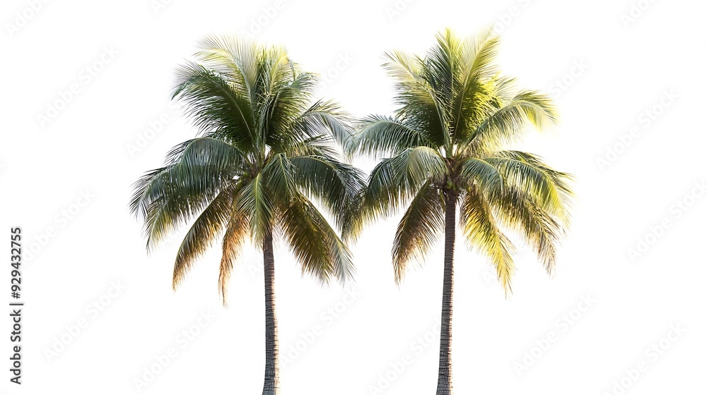 Aufkleber Palm trees in summer on white background with clipping path and alpha channel : Generative AI