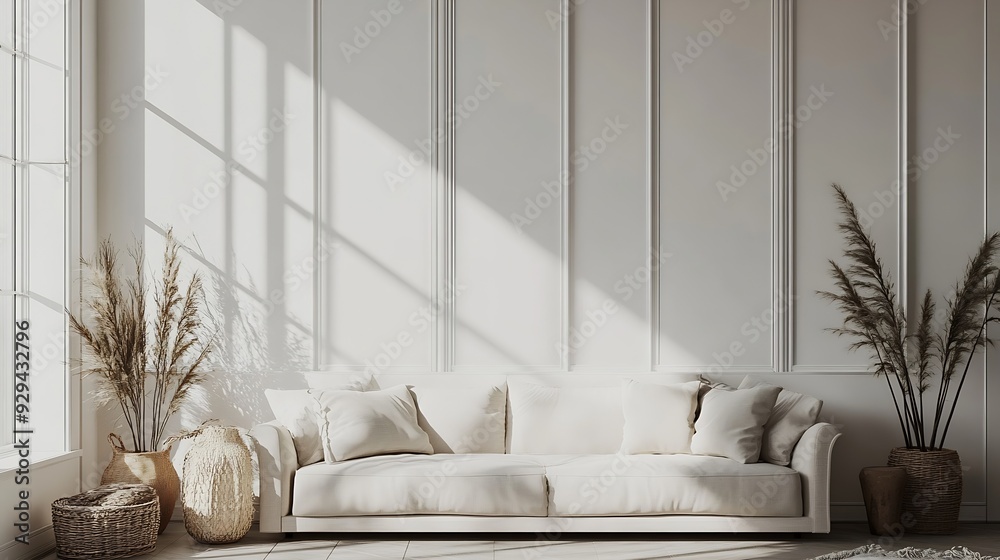 Poster mockup white wall in loft style house with sofa and accessories in the room3d rendering : generative