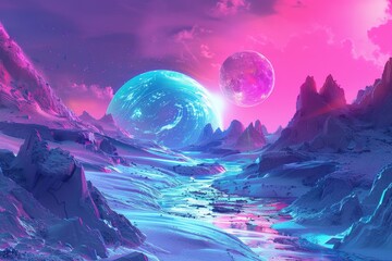 Obraz premium A colorful depiction of a planet against a blue sky background