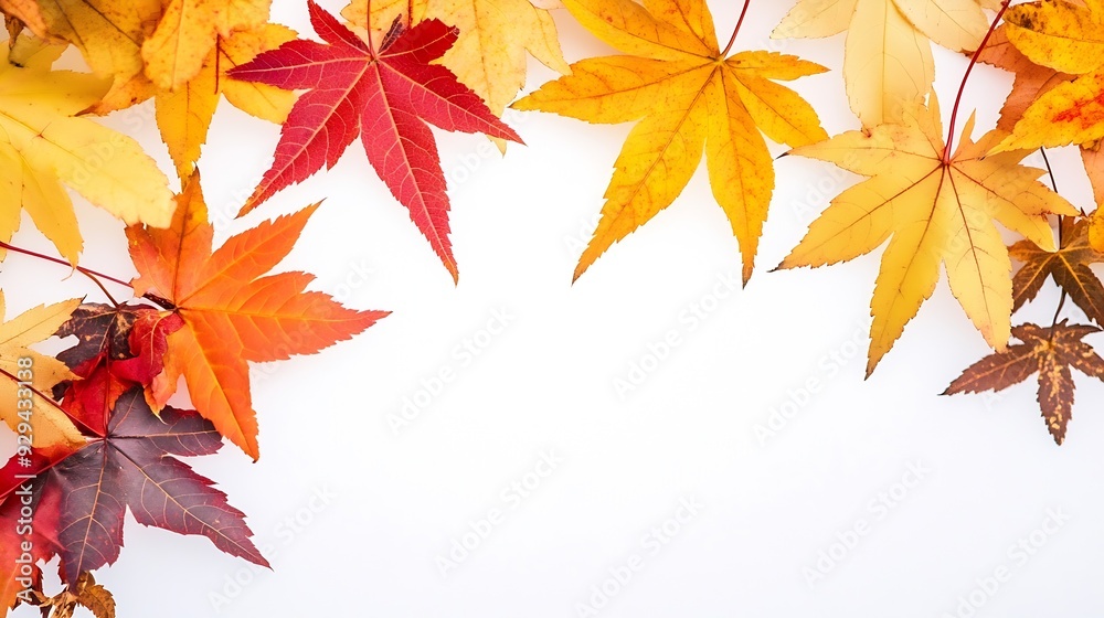 Aufkleber autumn background with yellow red brown maple leaves branch with colorful autumn foliage autumntime 