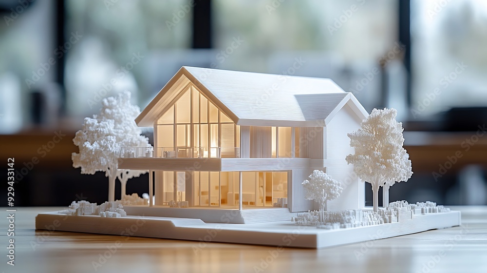 Leinwandbilder two floors model of the family house printed on a 3d printer with white filament by fdm technology f