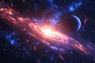 Space cosmic illustration with planets scene created with Generative AI