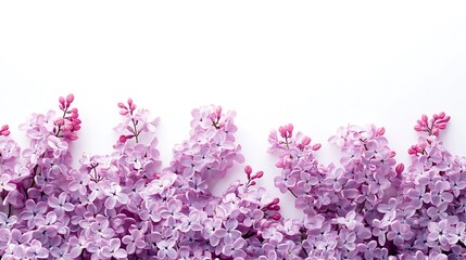 Naklejka premium Lilac flowers Isolated on white background Floristic border or banner Floral of spring delicate lilac flowers : Generative AI