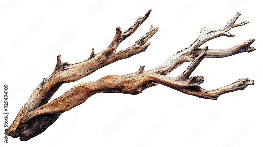 Poster piece branches of driftwood for aquarium design and decor isolated on white background with clipping