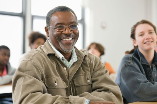 A person sits at a table surrounded by others, perfect for conveying a sense of community or social gathering