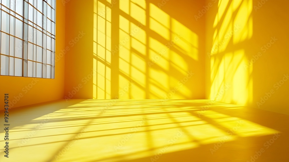 Poster Empty yellow studio space with artistic windows shadow Minimalistic space concept : Generative AI