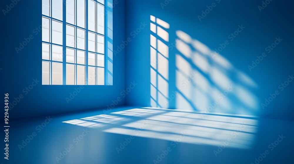 Aufkleber Abstract blue studio background for product presentation Empty room with shadows of window 3d room with copy space Blurred backdrop : Generative AI
