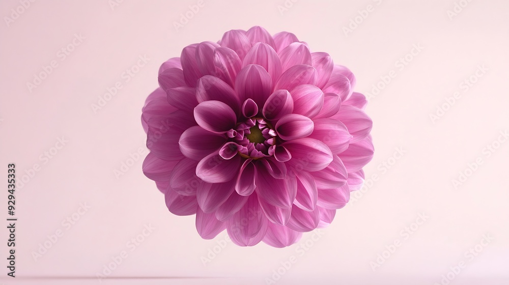 Poster beautiful fresh purple dahlia flower falling in the air isolated on white background levitation or z