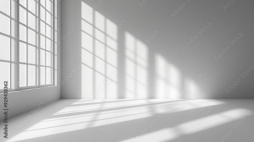 Leinwandbilder Abstract white studio background for product presentation Empty gray room with shadows of window Display product with blurred backdrop : Generative AI